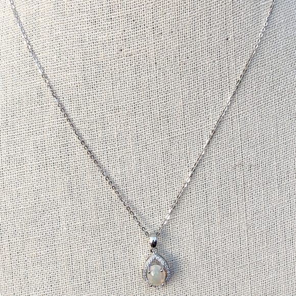 14k white gold plated Sterling Ethiopian opal necklace - Picture 7 of 16